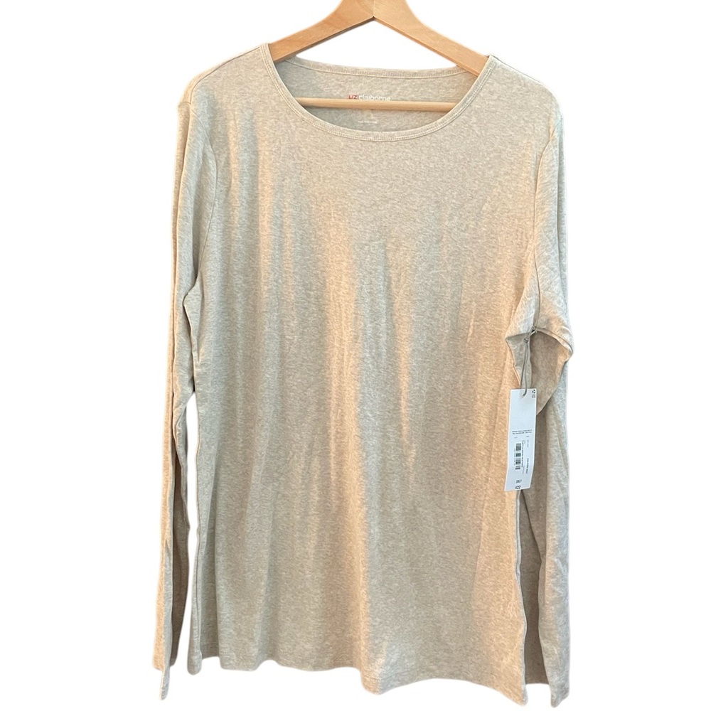 Liz Claiborne Long Sleeve Tee, Size XXLT, NWT, Color Oatmeal